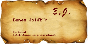 Benes Jolán névjegykártya